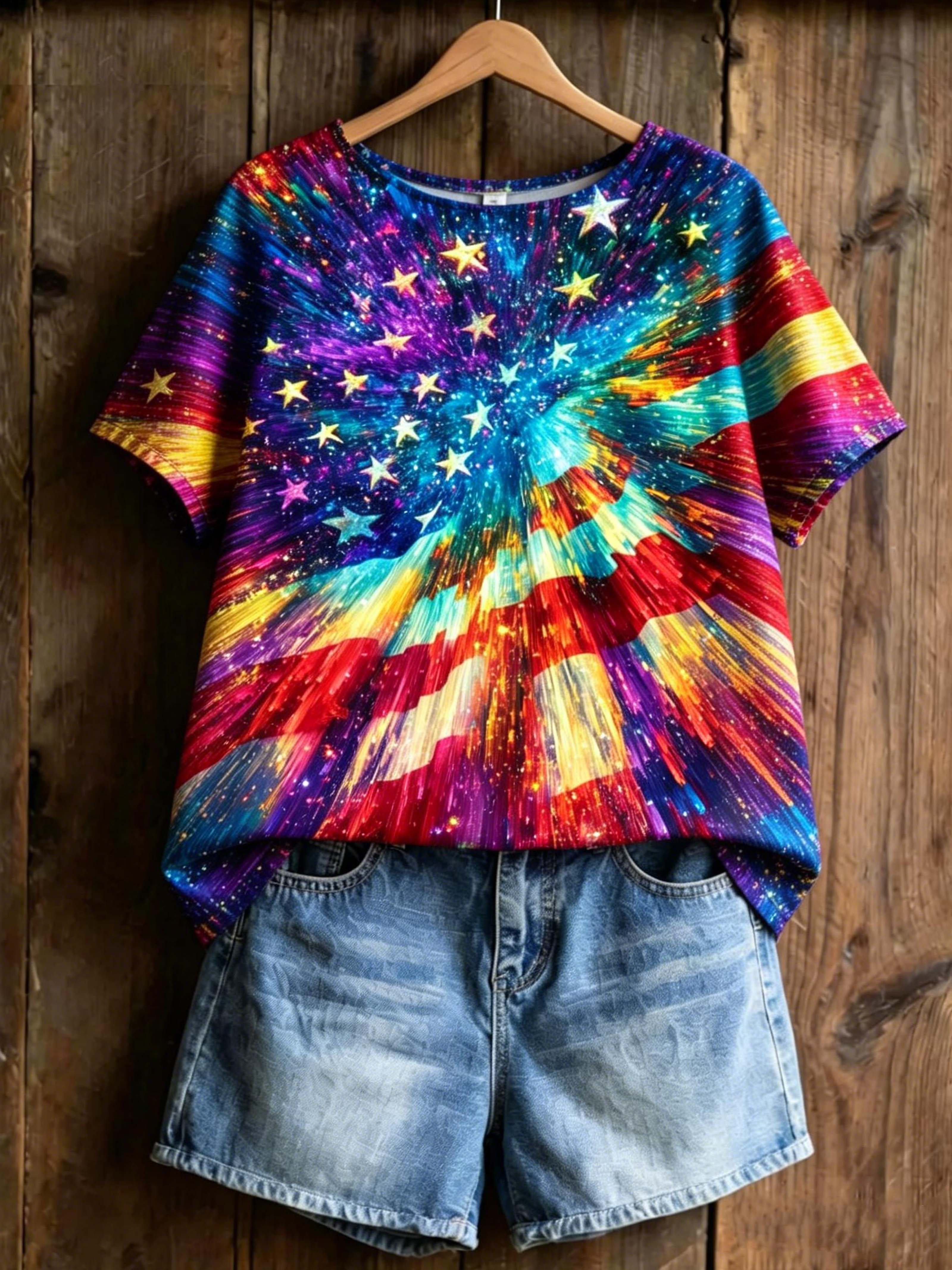 Tie-Dye USA Flag Starburst Art Print Tee