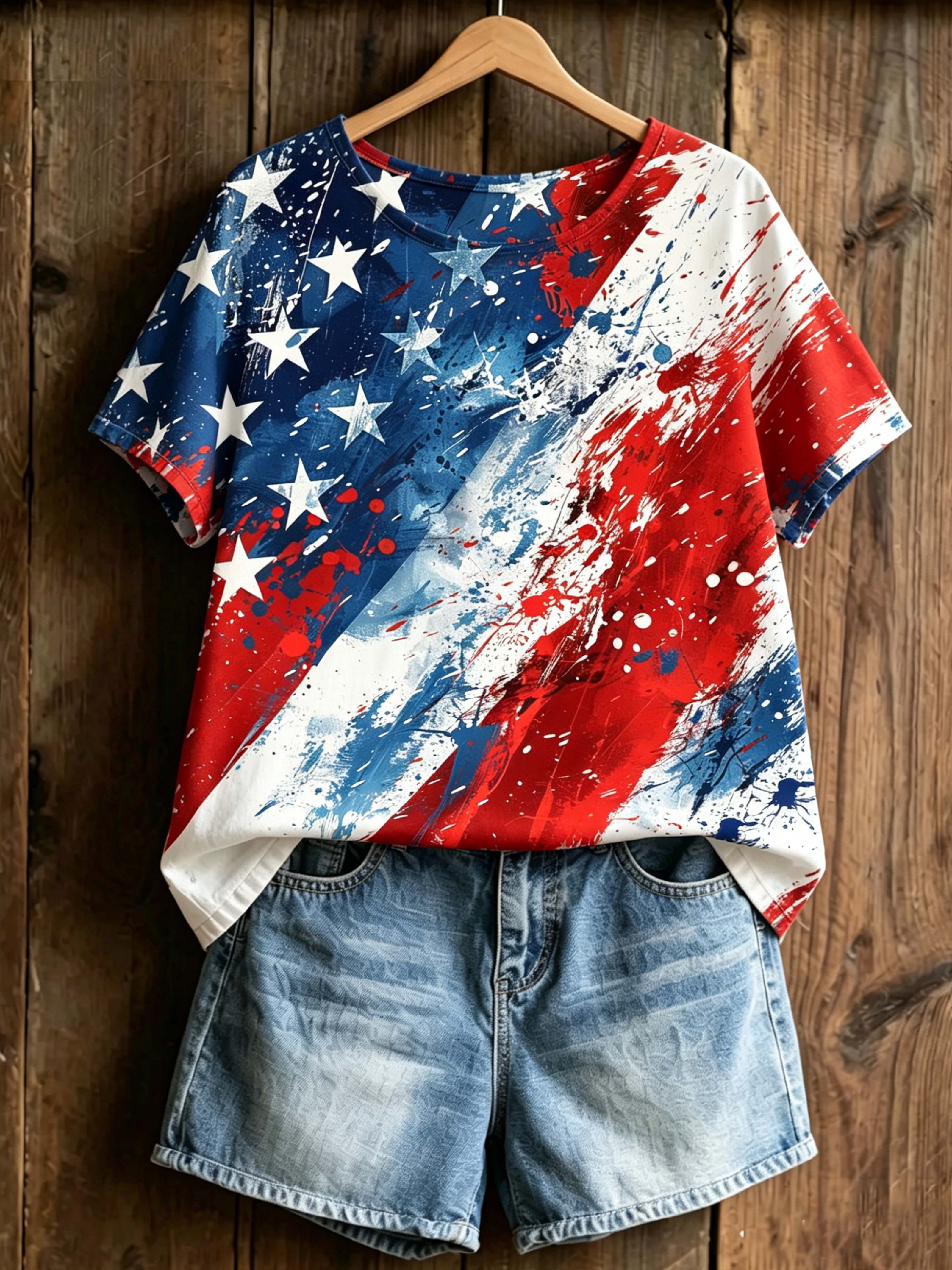 USA Flag Splash Star Trendy Top