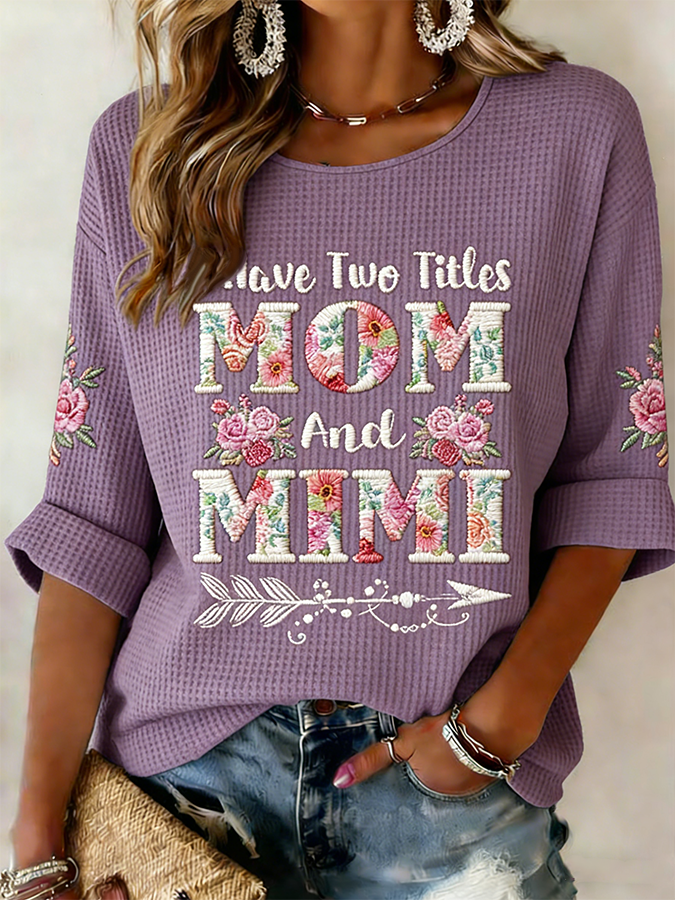 MOM & MIMI Floral Mother's Day Waffle Long Sleeves