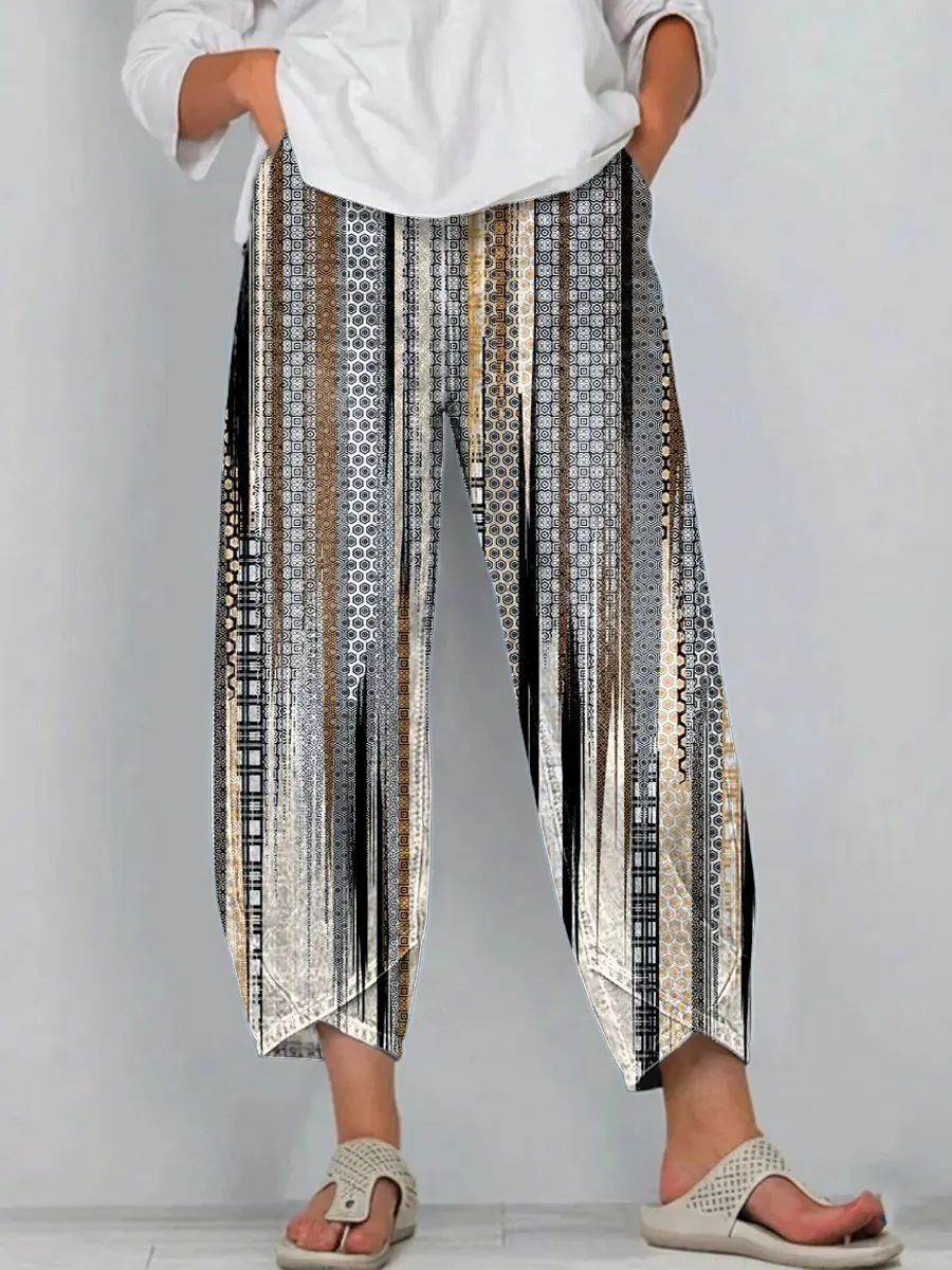 Women's Vertical Stripe Art Print Jeans