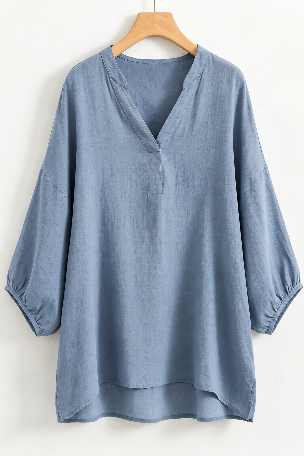 Olive Green Light Khaki Dusty Slate Blue Natural Off White V Neck Drop Shoulder Puff Sleeve Linen Blend Blouse