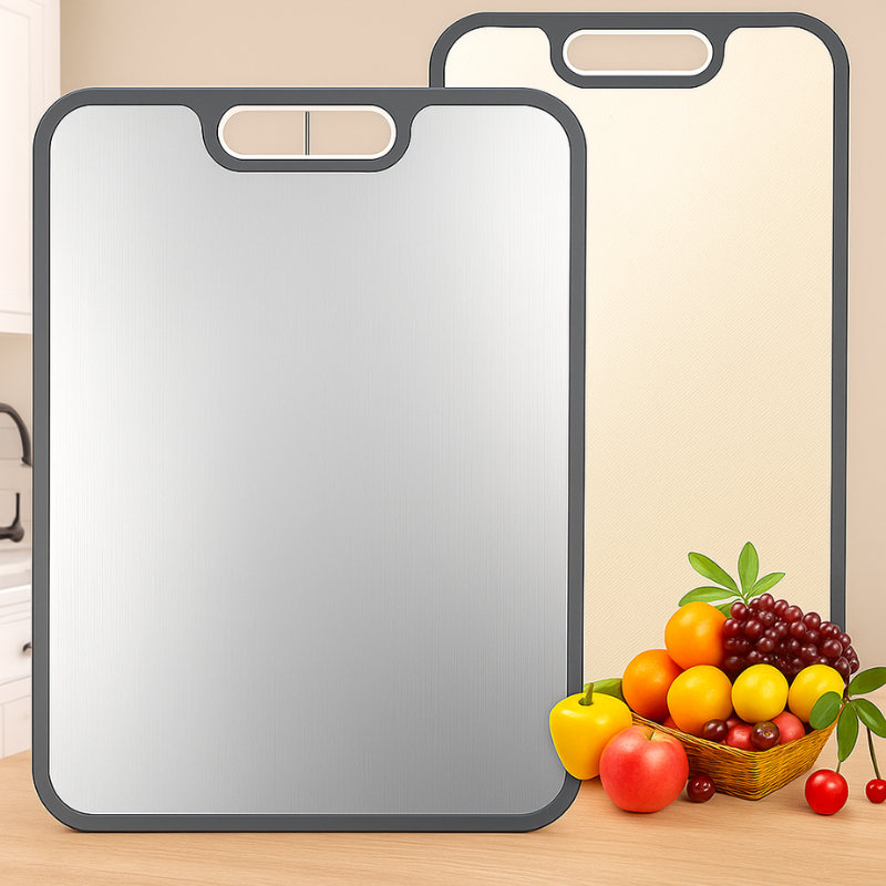 Titanium Double-Sided Cutting Board 16”×11” – Food Grade Pure Titanium & Wheat Straw Kitchen Board