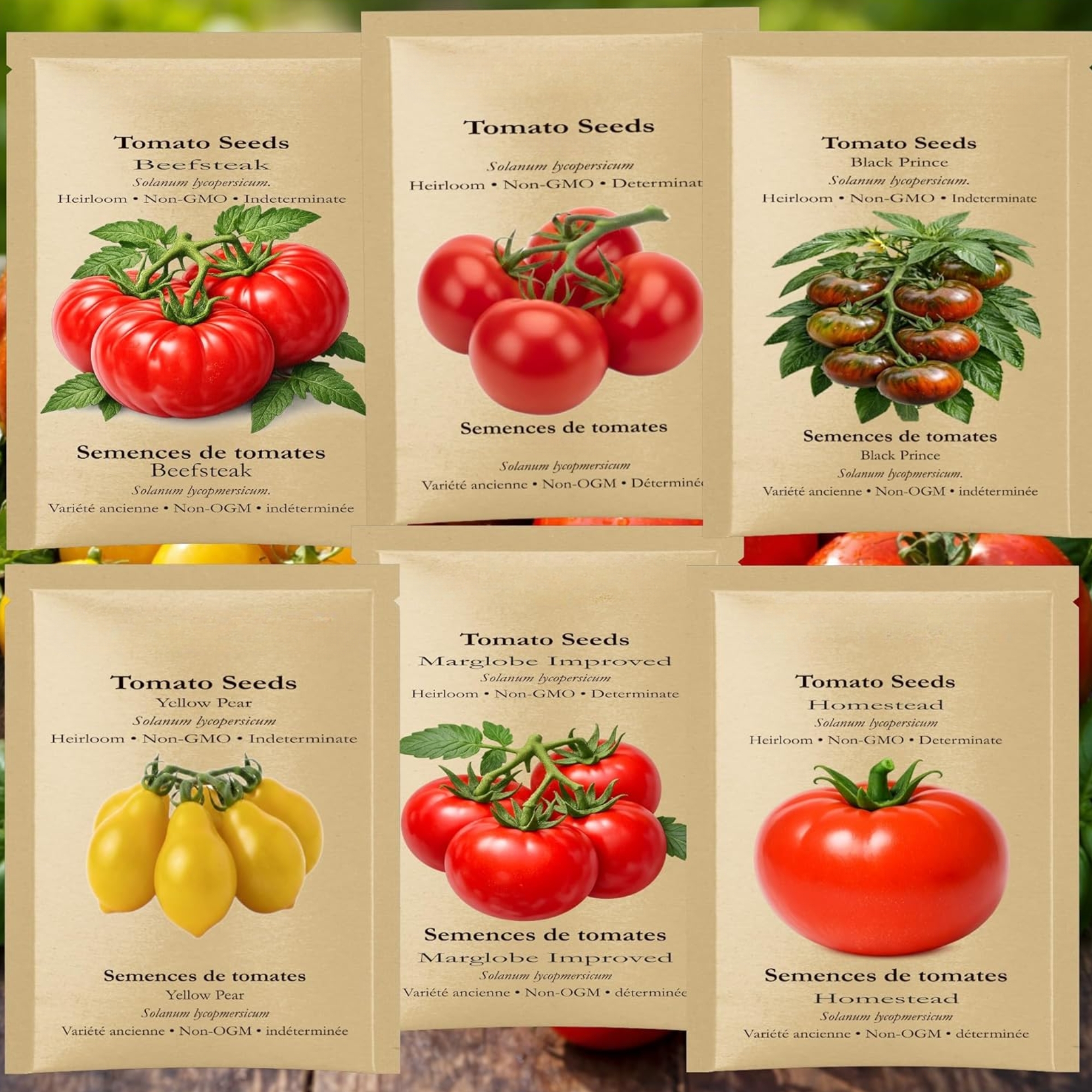 Heirloom Set of 6 varieties of tomato seeds (250 seeds) | Homestead, Ace 55, yellow pear, black prince, improved marglobe and beef steak | Hydroponics, indoor and outdoor