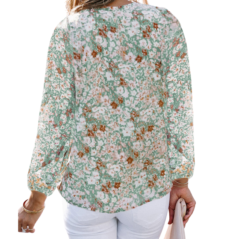 Floral Print Lantern Sleeves Shirt