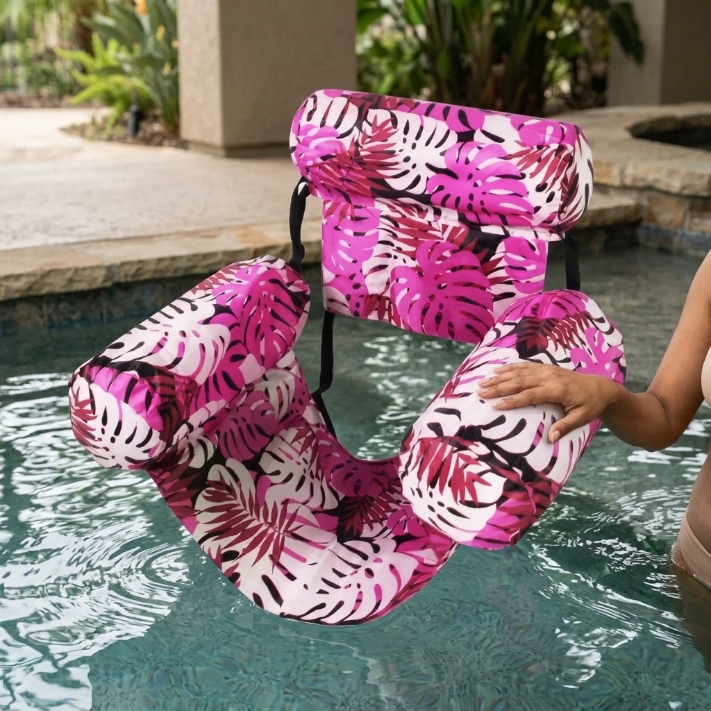 Heavy Duty Inflatable Pool Lounge Chair With Mesh Seat Tropical Design