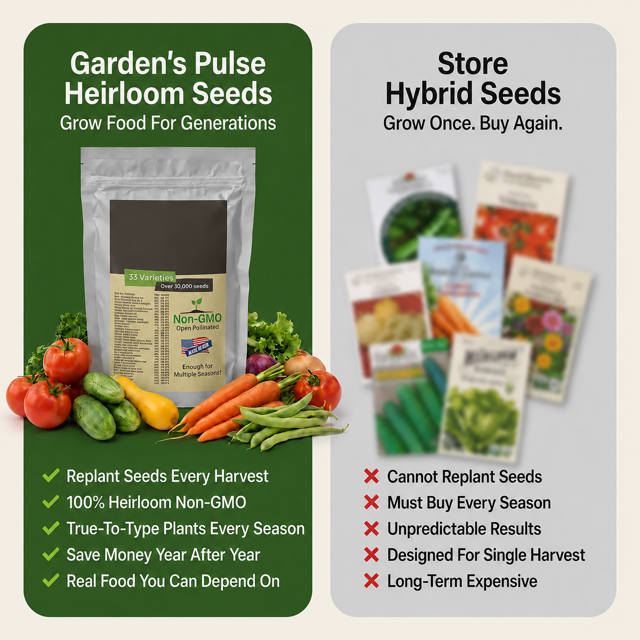35 Pack Pulse Heirloom Seed Vault Kit For Home Gardening  