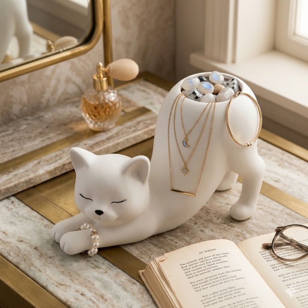 Cat Stretching Ceramic Planter For Indoor And Home Decor Display
