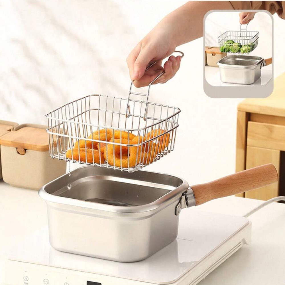 Stainless Steel Square Frying Pan, Household Milk Pot Noodle Pot, Outdoor Portable Tempura Fryer, Compatible With Common Stoves, For Cooking, Holding Soup, Serving Food