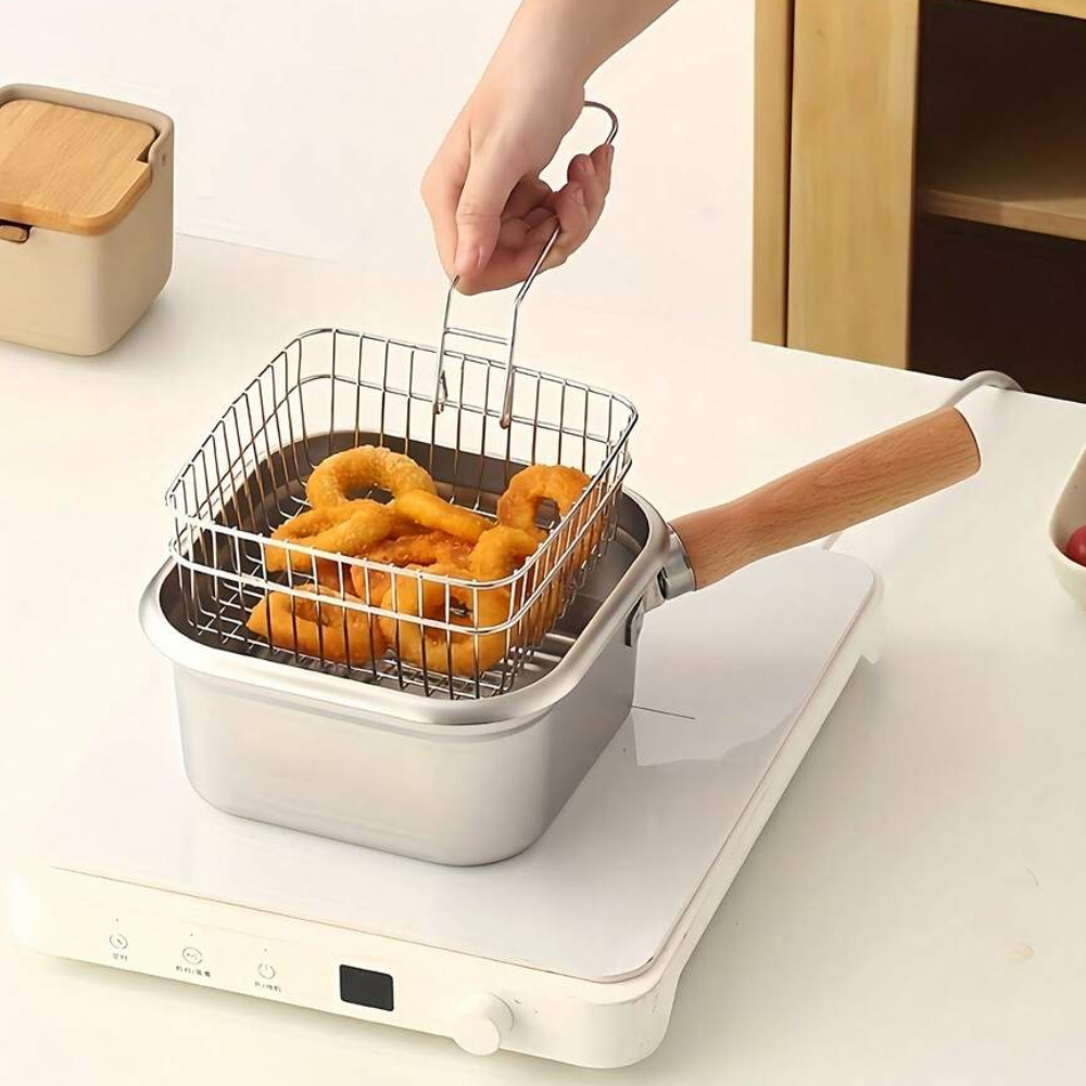Stainless Steel Square Frying Pan, Household Milk Pot Noodle Pot, Outdoor Portable Tempura Fryer, Compatible With Common Stoves, For Cooking, Holding Soup, Serving Food