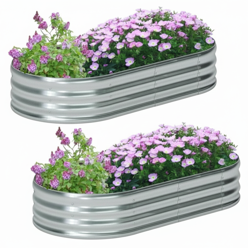 Oval Shape Galvanized Raised Garden Bed Planter For Outdoor Planting