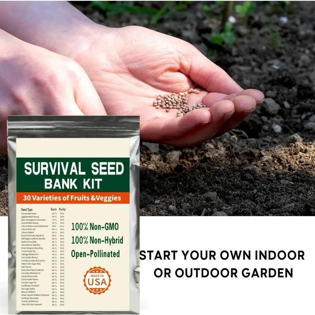 Open Seed Vault Non-GMO Heirloom Garden Vegetables Pack - 30 Varieties, 30,000 Natural Seeds for Gardening, Survival Gear Emergency Supplies Gift, Heirloom Seeds
