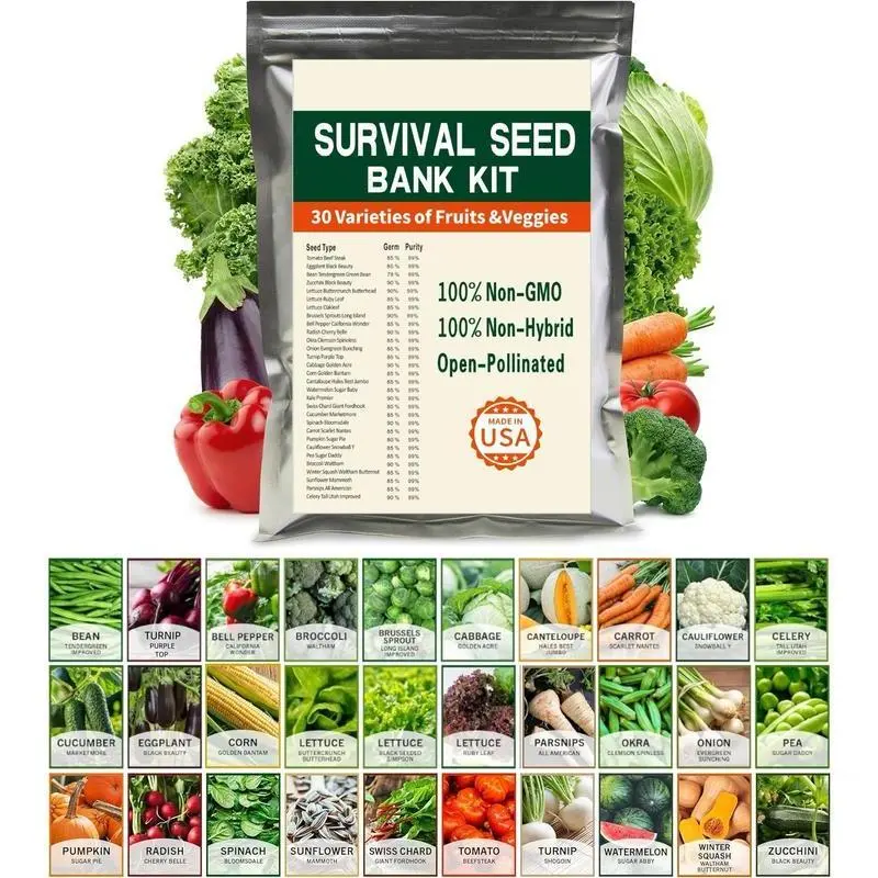 Open Seed Vault Non-GMO Heirloom Garden Vegetables Pack - 30 Varieties, 30,000 Natural Seeds for Gardening, Survival Gear Emergency Supplies Gift, Heirloom Seeds
