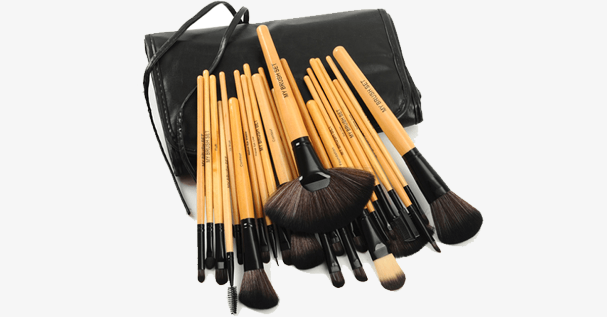 24 Piece Premium Wood Brush Set with Free Case - FREE SHIP DEALS