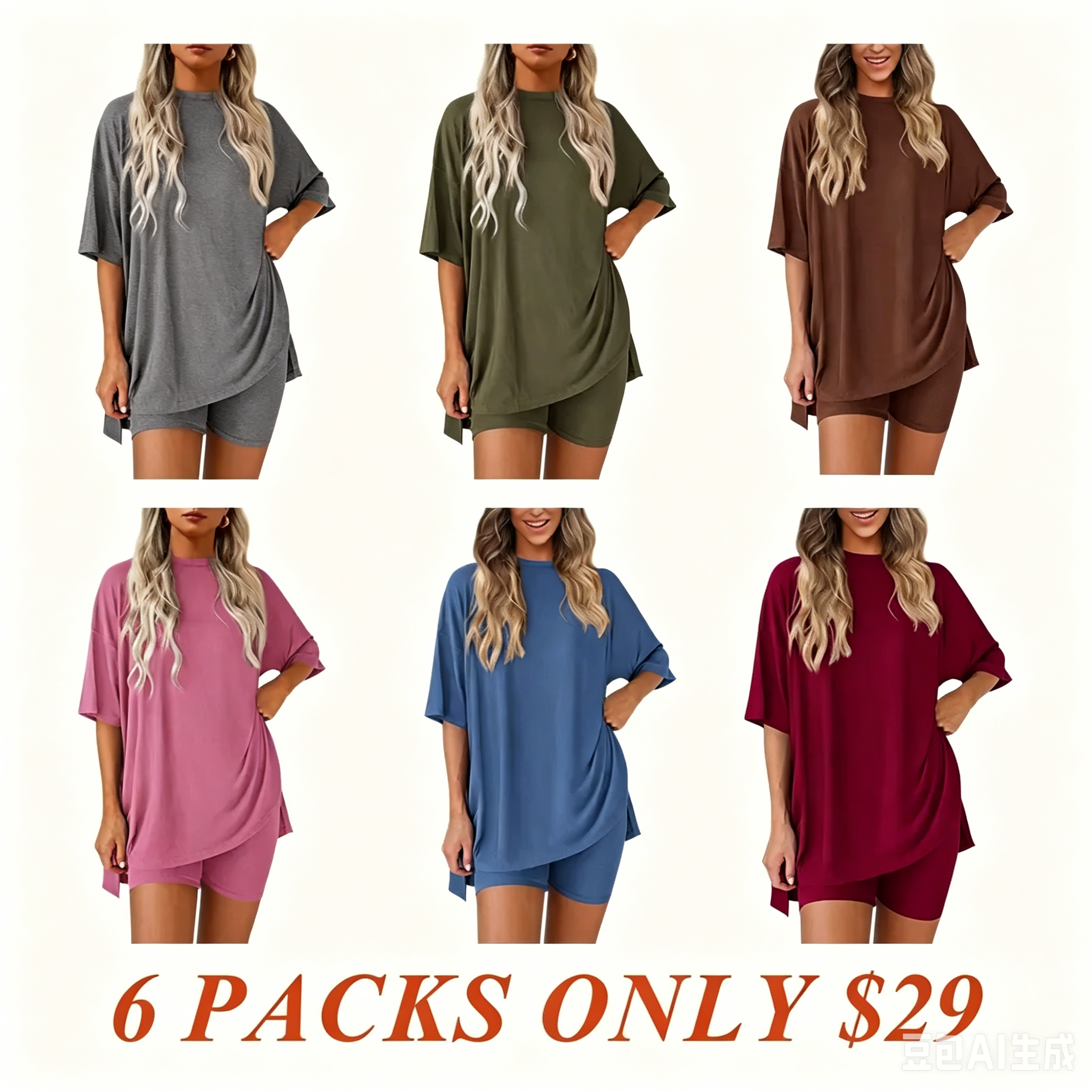 V Neck 2 Piece Sets for Women Summer Lounge Short Set Spring Matching Biker Shorts Oversized Shirt Clothing