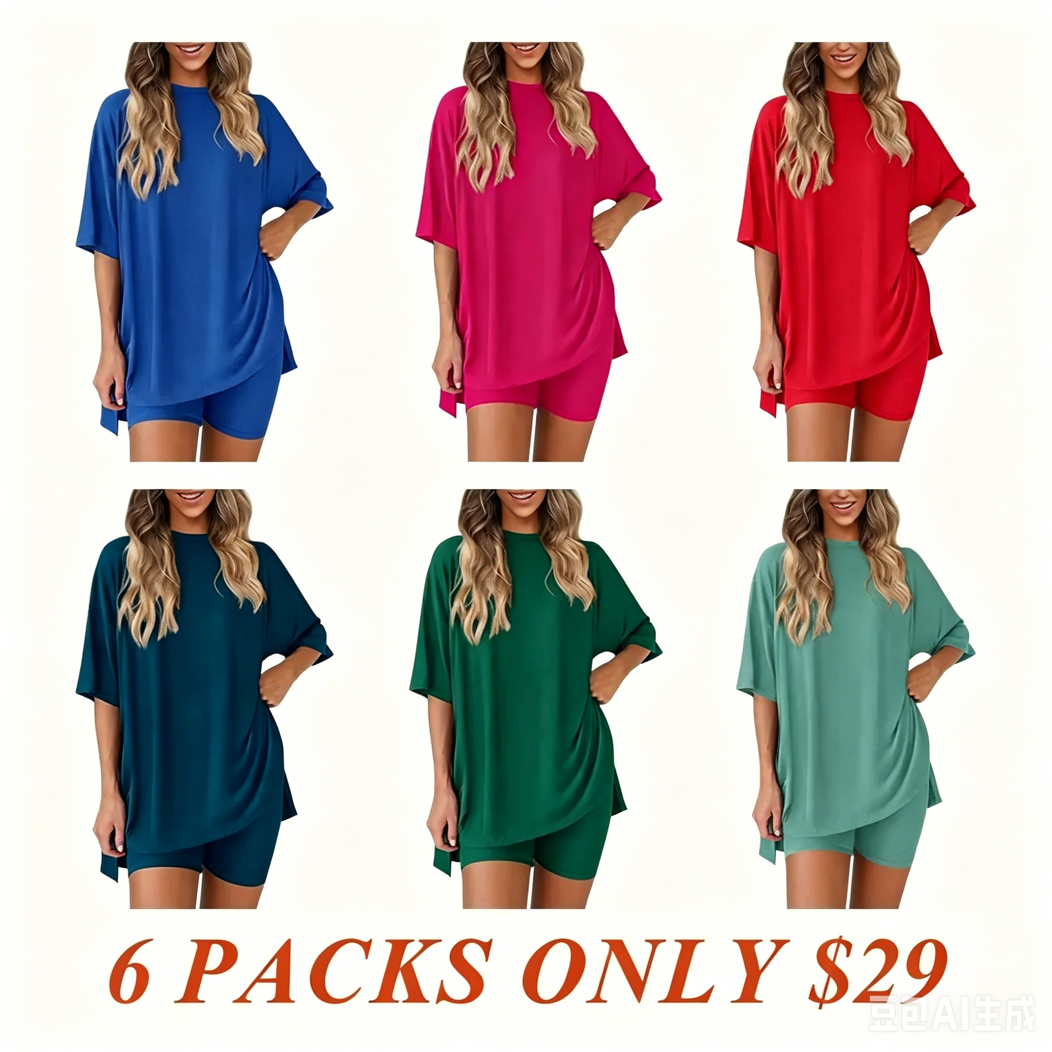 V Neck 2 Piece Sets for Women Summer Lounge Short Set Spring Matching Biker Shorts Oversized Shirt Clothing