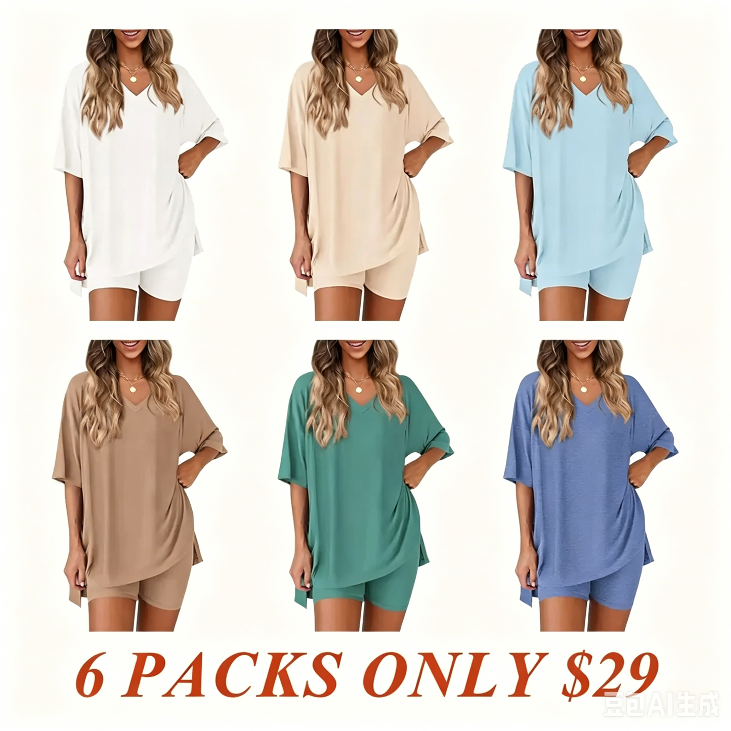 V Neck 2 Piece Sets for Women Summer Lounge Short Set Spring Matching Biker Shorts Oversized Shirt Clothing