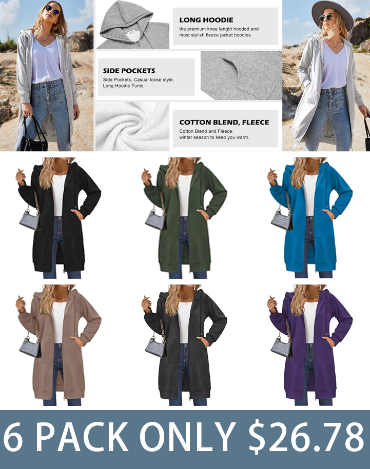 Women's 2025 Oversized Fleece Tunic Hoodie - Long Sleeve Zip Up Coat with Pockets