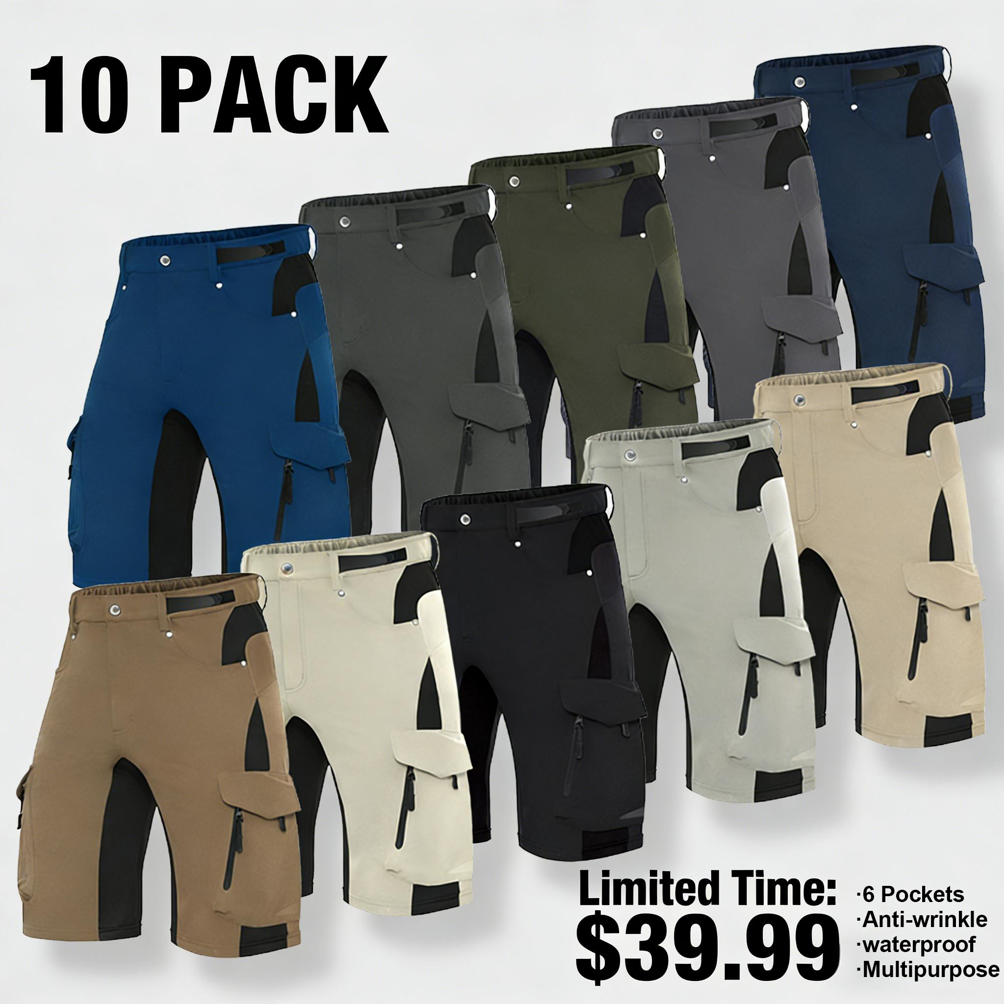 Men's Outdoor Quick Dry Lightweight Stretchy Shorts for Hiking, Tactical, Camping, Travel with 6 Pockets