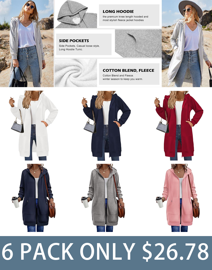 Women's 2025 Oversized Fleece Tunic Hoodie - Long Sleeve Zip Up Coat with Pockets