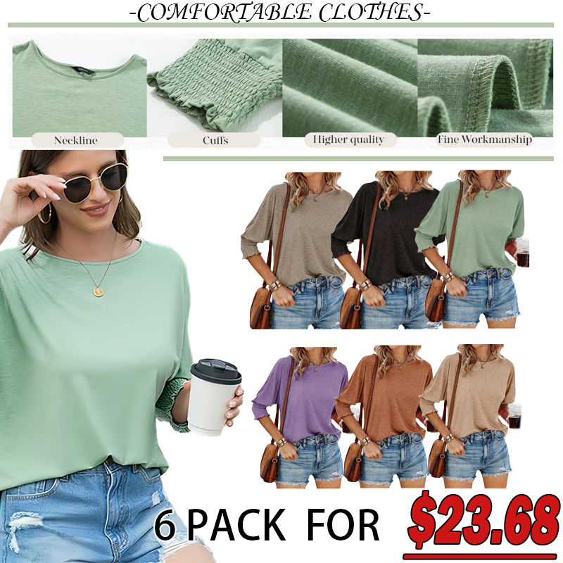 ⏰Hot Sale-2025  Tops 3/4 Sleeve T-Shirts Cute Crewneck Tees Blouses