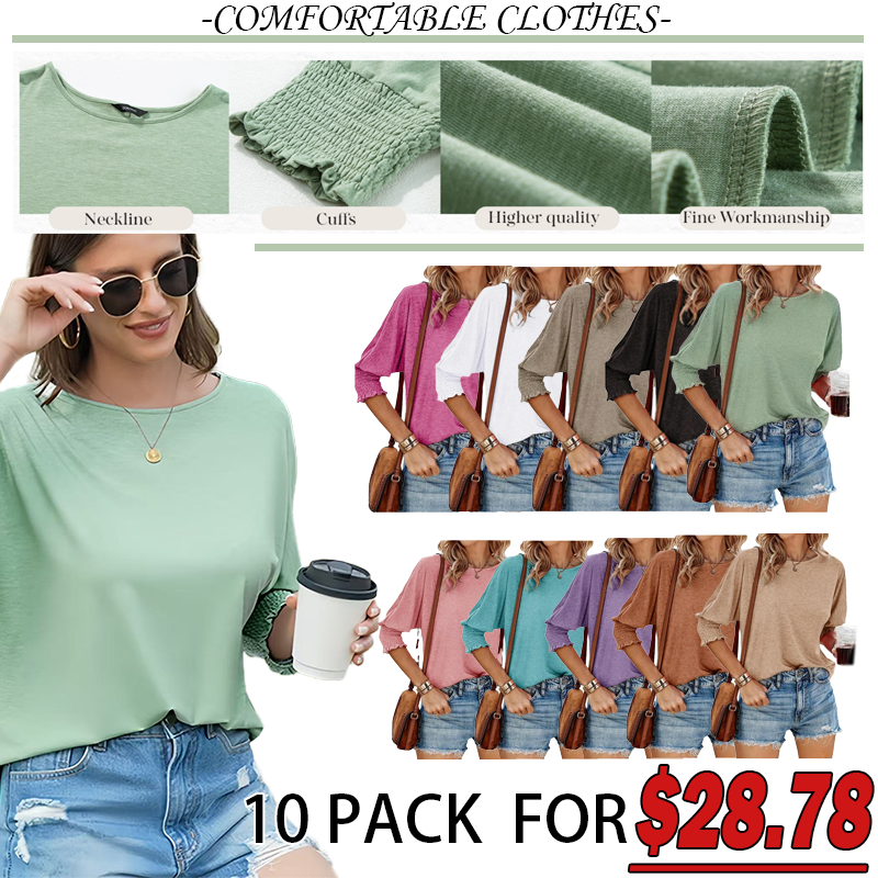 ⏰Hot Sale-2025 Tops 3/4 Sleeve T-Shirts Cute Crewneck Tees Blouses