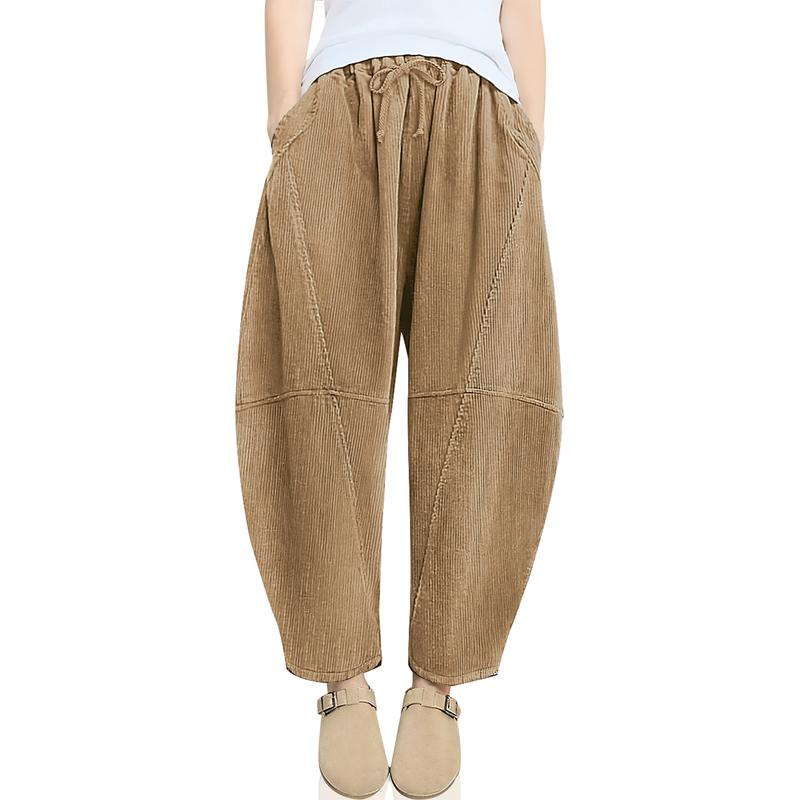 TARSE Women’s Corduroy Wide Leg Pants Baggy Minimalist Boho Pants Casual Elastic Waisted Palazzo Harem Pants with Pockets Trendy Barrel Trousers Halloween Womenswear Loose