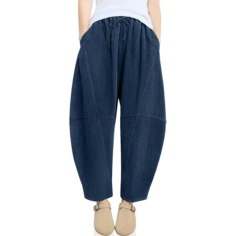 TARSE Women’s Corduroy Wide Leg Pants Baggy Minimalist Boho Pants Casual Elastic Waisted Palazzo Harem Pants with Pockets Trendy Barrel Trousers Halloween Womenswear Loose