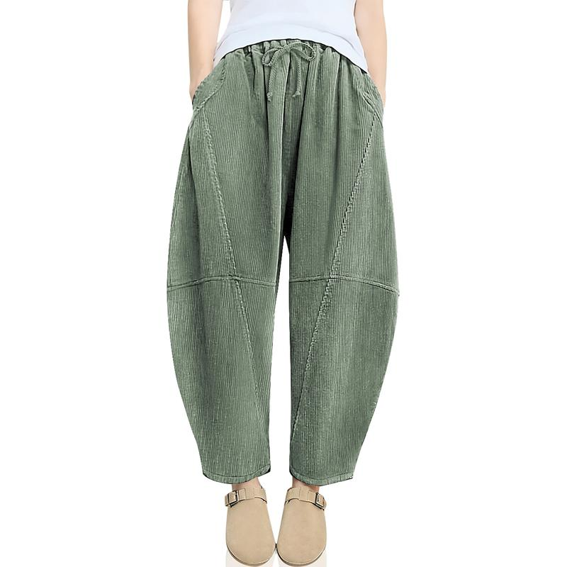 TARSE Women’s Corduroy Wide Leg Pants Baggy Minimalist Boho Pants Casual Elastic Waisted Palazzo Harem Pants with Pockets Trendy Barrel Trousers Halloween Womenswear Loose