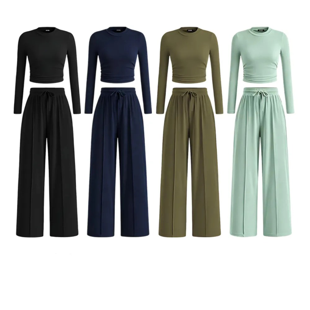 Women's Fall&Winter 2-Piece Set – Top & Wide-Leg Pants