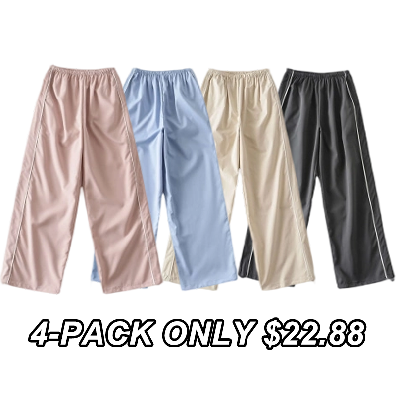 Ommig Women's Parachute Wideleg Pants Baggy Y2K Elastic Waist Wide Leg Track Pants Trousers Casual