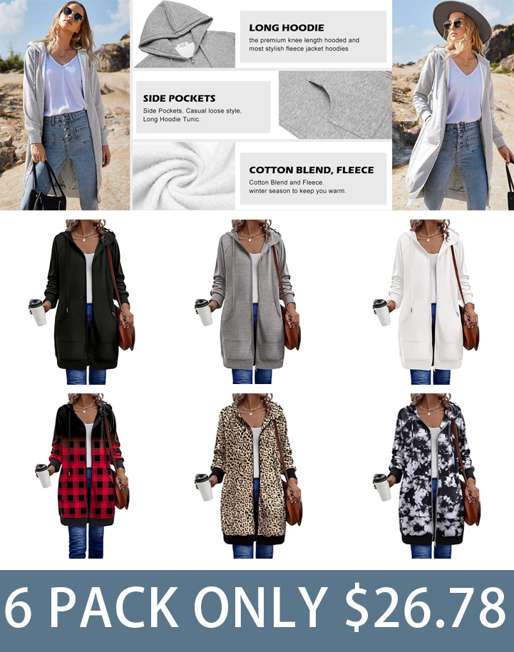 Women's 2025 Oversized Fleece Tunic Hoodie - Long Sleeve Zip Up Coat with Pockets