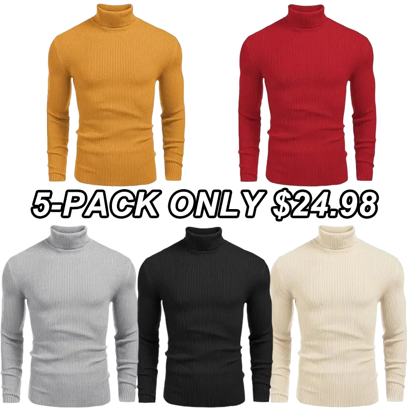 Fall/Winter Men’s Ribbed High-Neck Sweater – Slim Fit, Soft Knit, Warm