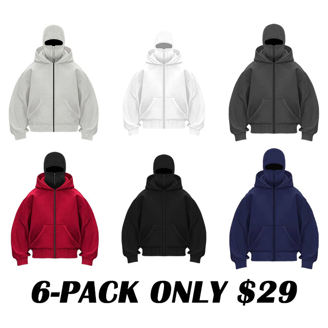 Unisex Hoodie with Built-In Eye Mask, Double Hooded Hoodie, Full Zip Hooded Sweatshirt for Cold Weather