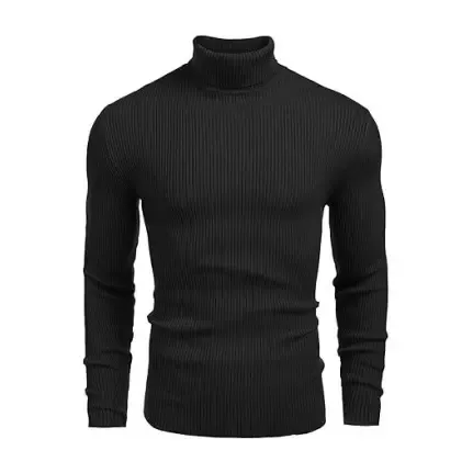 Fall/Winter Men’s Ribbed High-Neck Sweater – Slim Fit, Soft Knit, Warm Casual Pullover