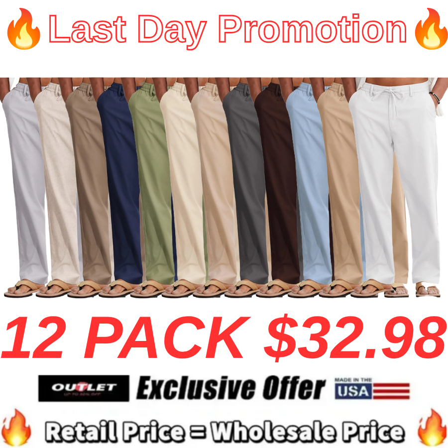Mens Cotton Linen Pants Casual Drawstring Summer Beach Pants Lightweight Linen Dress Trousers