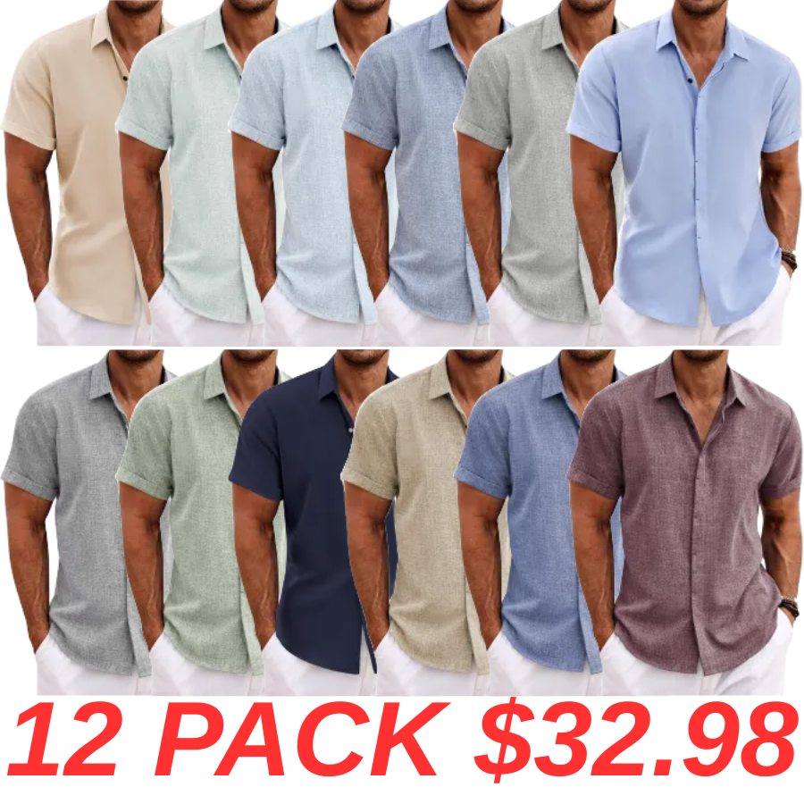 Men's Linen Shirts Short Sleeve Casual Shirts Button Down Shirt for Men Beach Summer Wedding Shirt