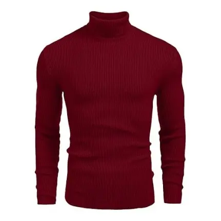 Fall/Winter Men’s Ribbed High-Neck Sweater – Slim Fit, Soft Knit, Warm Casual Pullover