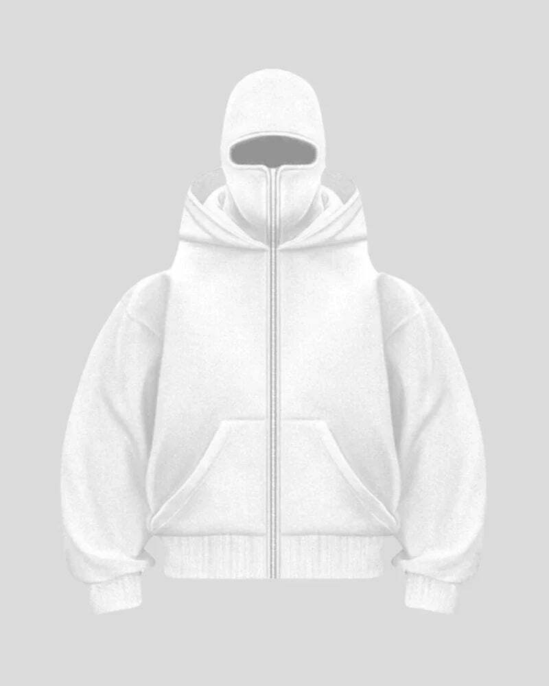 Unisex Hoodie with Built-In Eye Mask, Double Hooded Hoodie, Full Zip Hooded Sweatshirt for Cold Weather