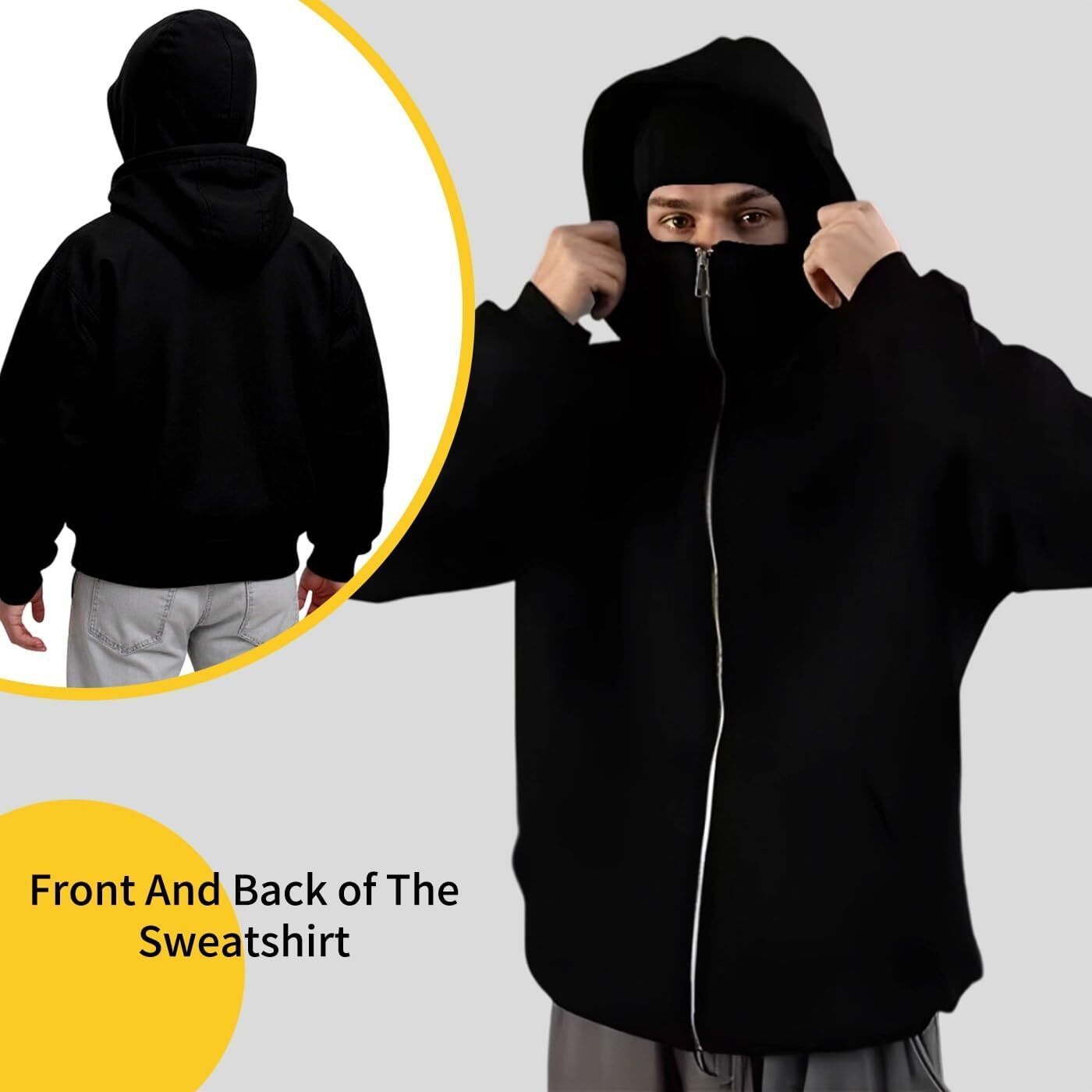 Unisex Hoodie with Built-In Eye Mask, Double Hooded Hoodie, Full Zip Hooded Sweatshirt for Cold Weather