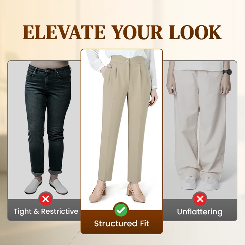 LoraGrace - Women's Soft Pleated Smart Casual Pants