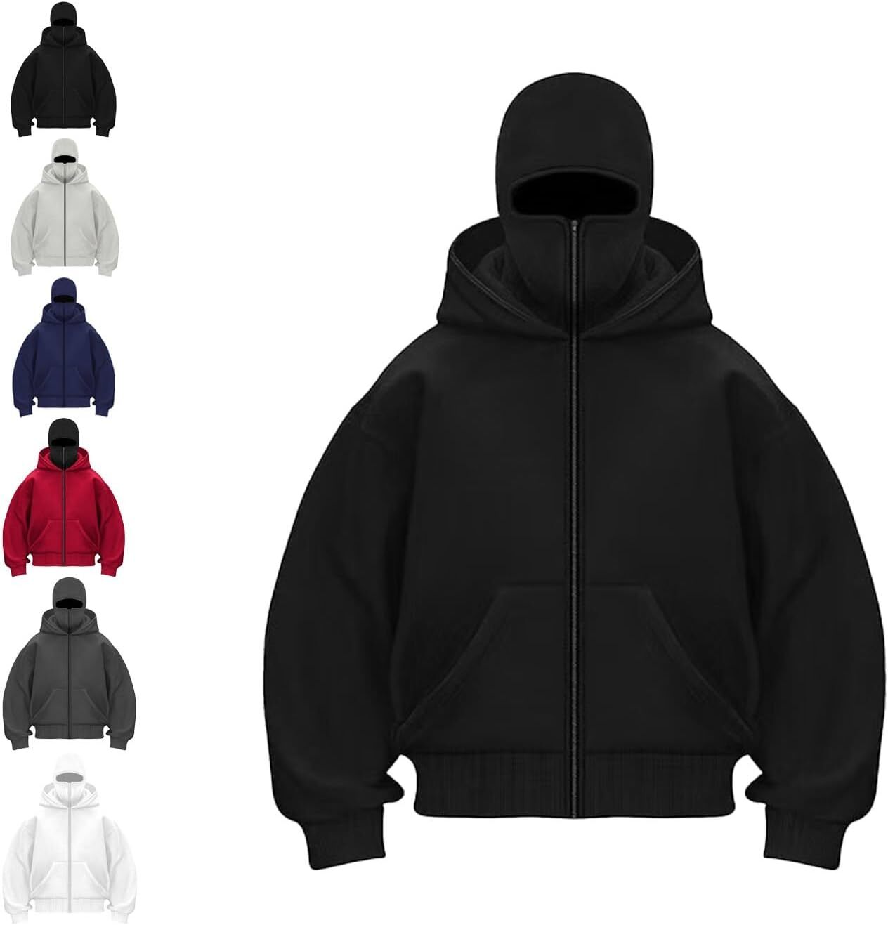 Unisex Hoodie with Built-In Eye Mask, Double Hooded Hoodie, Full Zip Hooded Sweatshirt for Cold Weather