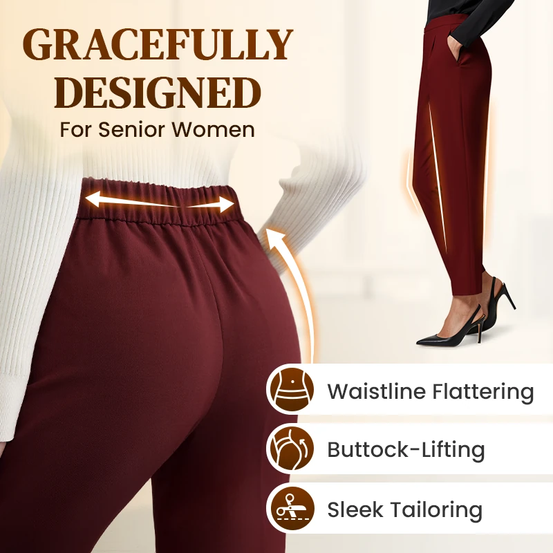 LoraGrace - Women's Soft Pleated Smart Casual Pants