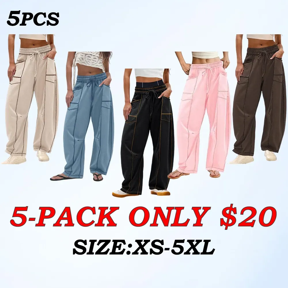 🔥Today's Specials-Women's Barrel Sweatpants - Baggy Wide Leg with Pockets & Drawstring