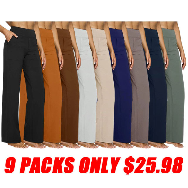 🔥9 PACKS  $25.98🔥Loose High-Waist Business Casual Pants Yoga Pants Women Wide Leg Pants