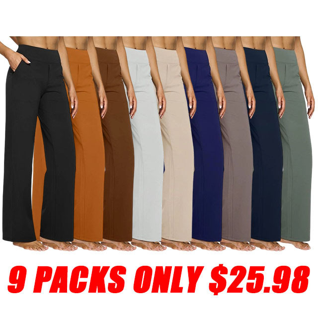 🔥9 PACKS  $25.98🔥Loose High-Waist Business Casual Pants Yoga Pants Women Wide Leg Pants