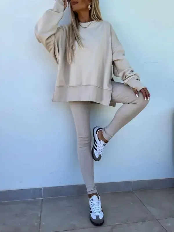 🔥6 PACKS $24🔥-Women's Drop-Shoulder Split Hem Sweatsuit Set