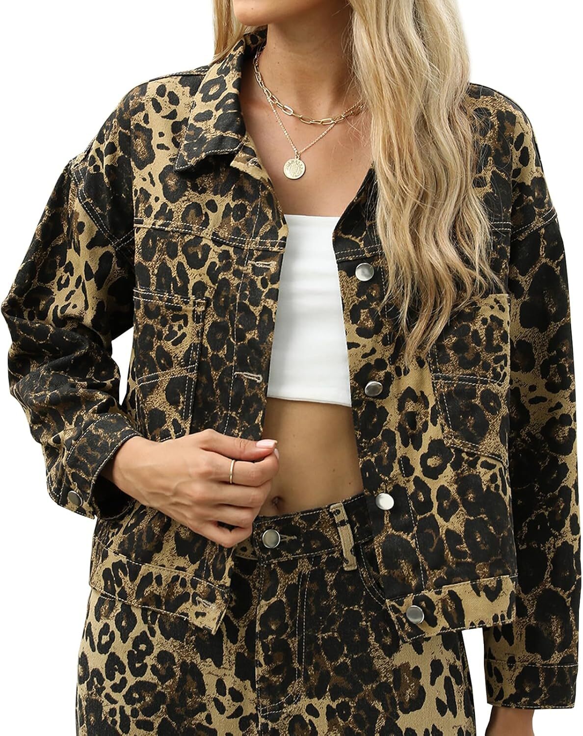 🔥Last day promotion⏰—Womens Washed Crop Denim Jacket With Pockets
