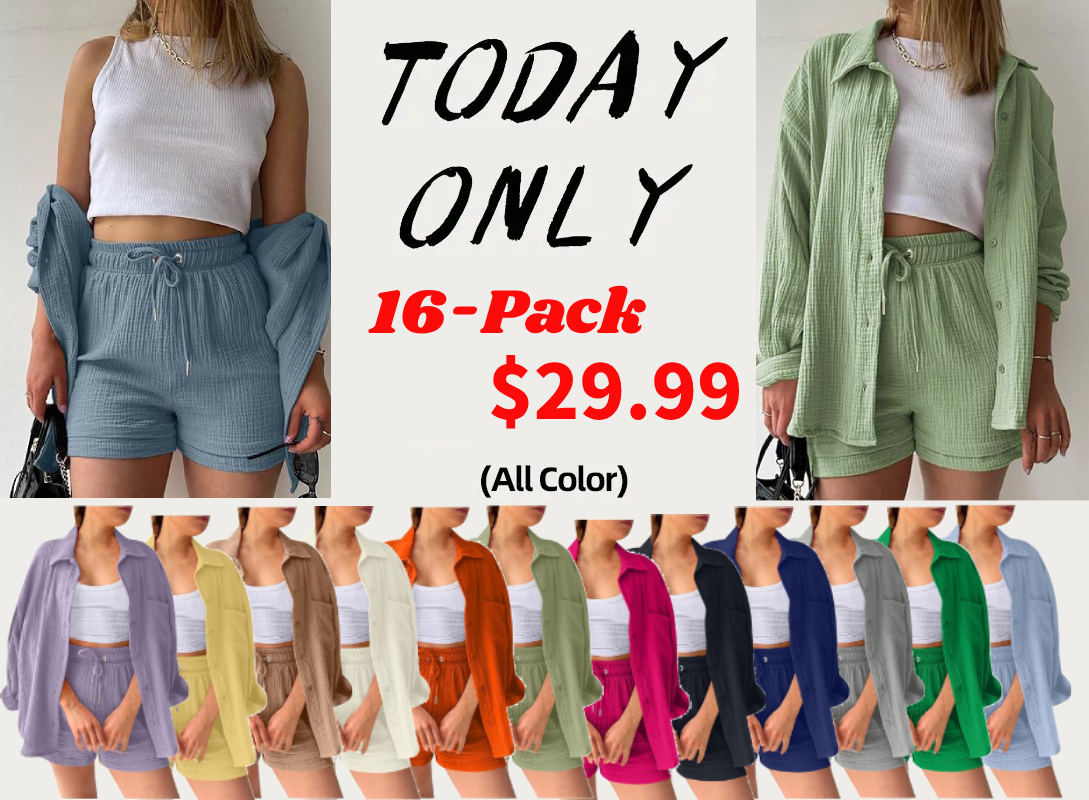 Women's Pleated Button Shirt Casual Suit