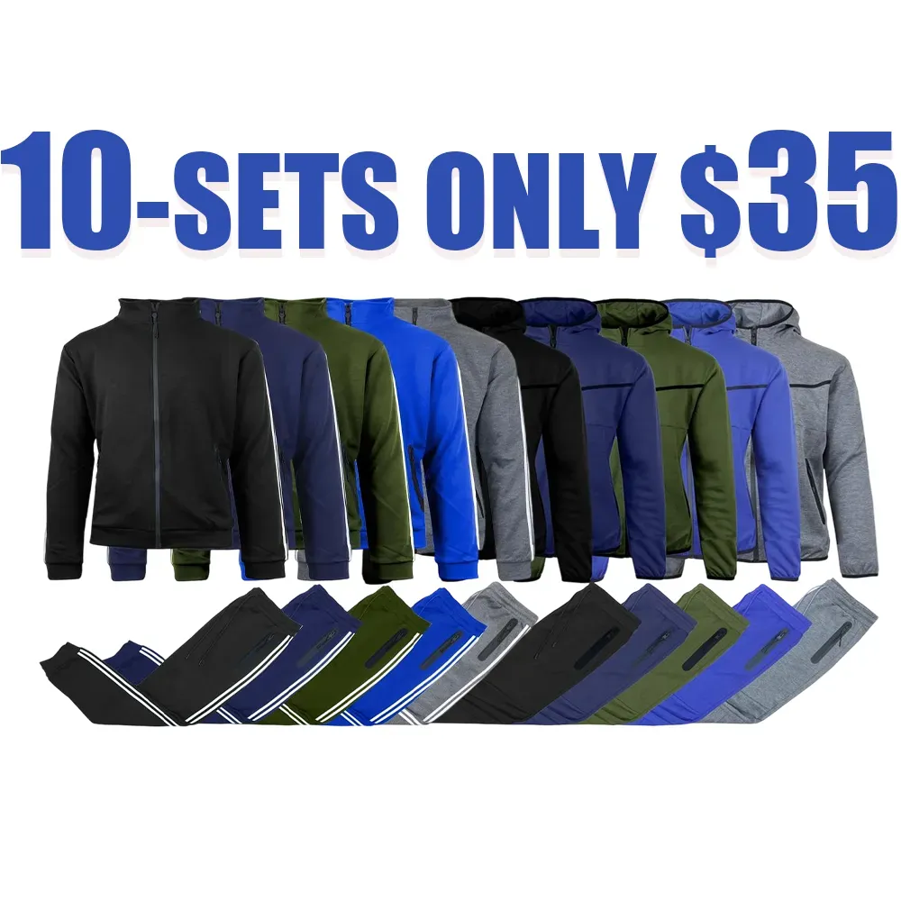 Men’s 4-Piece Fleece Zip Hoodie & Jogger Sets- 2 Full Sets