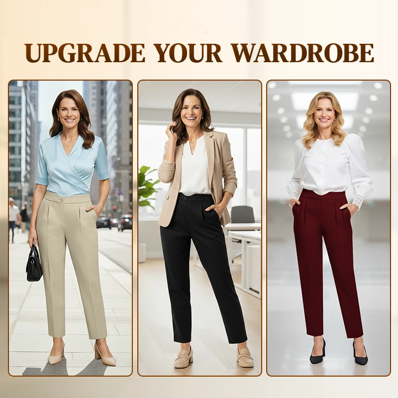 LoraGrace - Women's Soft Pleated Smart Casual Pants